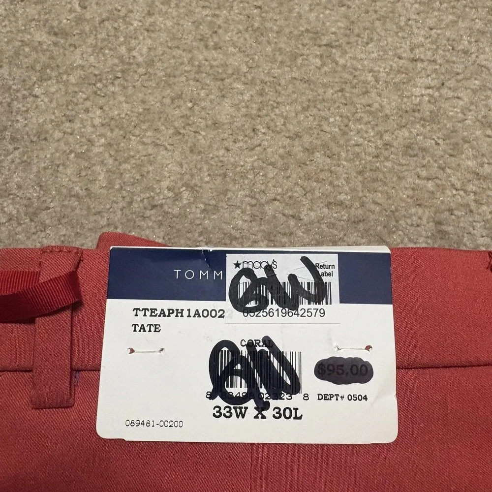 NWT Tommy‎ Hilfiger Pants Mens 33x30 Orange TH Flex Tate Chino Stretch Casual